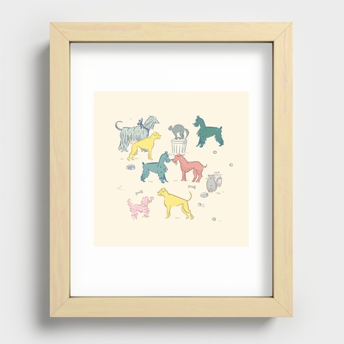 Retro Dogs and Cats Recessed Framed Print