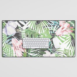 Summer mint pink lilac black swiss cheese plant floral pattern Desk Mat
