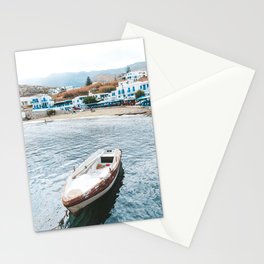 Small Fishers Boat in the Sea | Colorful Travel Photography on the Greek Islands Stationery Card