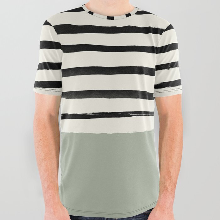Sage Green x Stripes All Over Graphic Tee