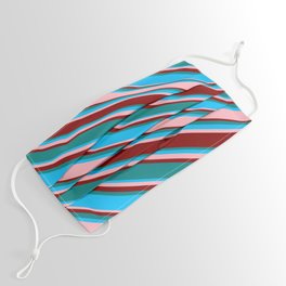 [ Thumbnail: Teal, Deep Sky Blue, Light Pink, and Maroon Colored Striped Pattern Face Mask ]