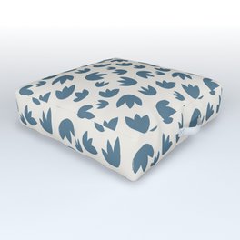 Flower Bulb - 01 - Inky Blue on Alabaster White Outdoor Floor Cushion