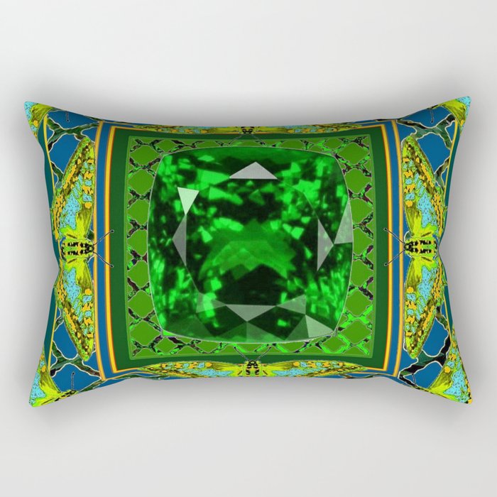 YELLOW  DECORATIVE  GREEN EMERALD GEM & BUTTERFLY ART Rectangular Pillow
