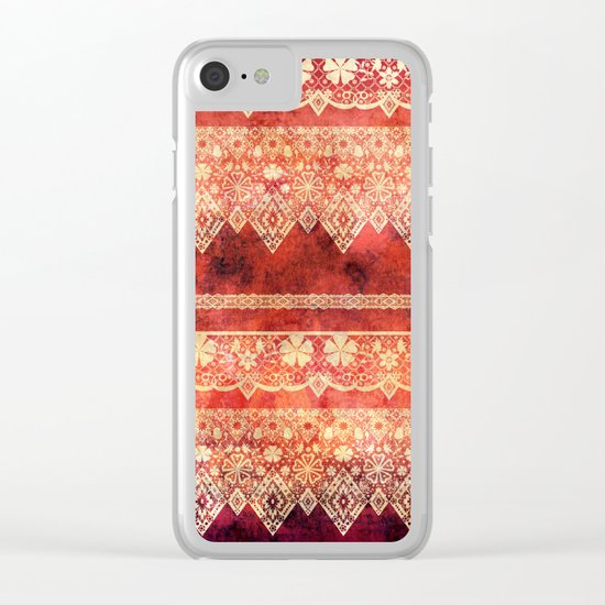 Retro . Vintage lace on a red background . Clear iPhone Case