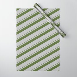 [ Thumbnail: Dark Olive Green & Grey Colored Striped/Lined Pattern Wrapping Paper ]