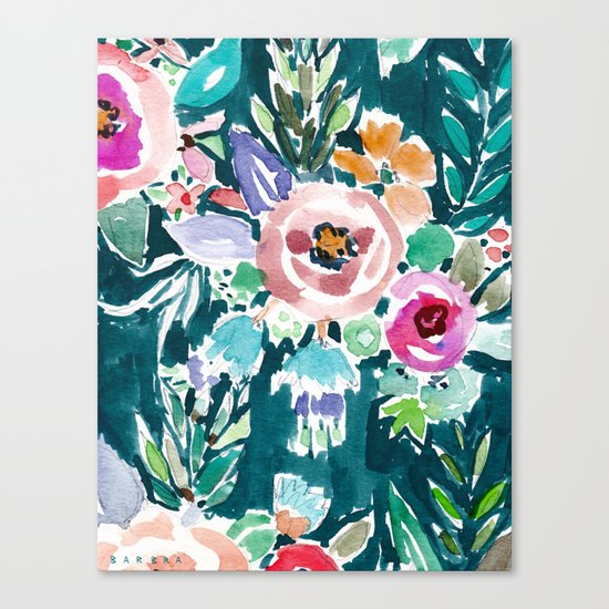 EFFUSIVE FLORAL Dark & Colorful Boho Pattern Canvas Print
