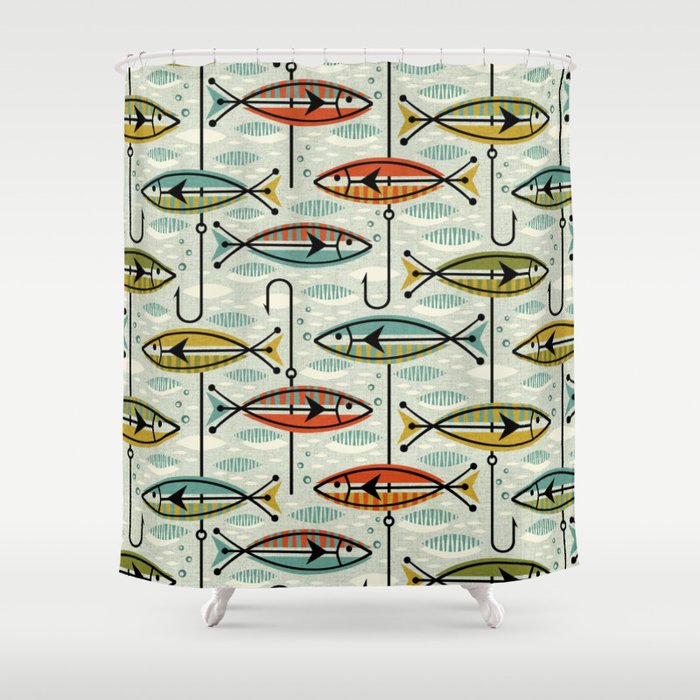 Vintage Color Block Fish Shower Curtain by studioxtine