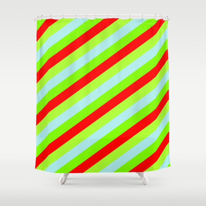 Turquoise, Chartreuse, Red & Light Green Colored Lines/Stripes Pattern Shower Curtain