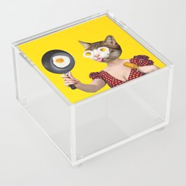 Sunny side up, cat, lady, eggs collage Acrylic Box