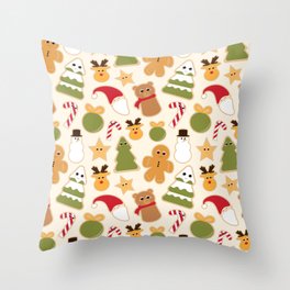 Christmas Cookies Seamless Pattern on Light Yellow Background  Throw Pillow