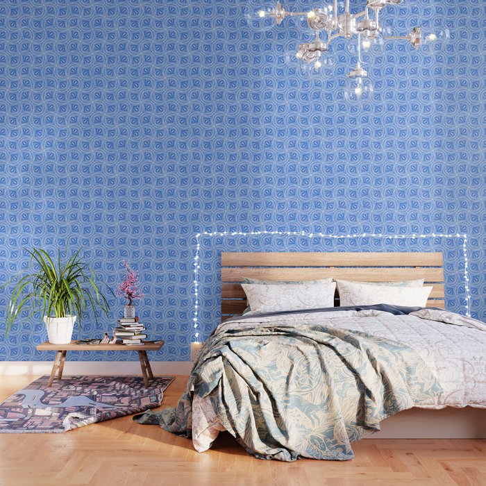 Textured Fan Tessellations in Periwinkle Blue and White Wallpaper
