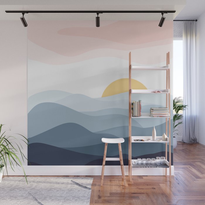 minimalist vector illustration of calm indigo sunset Wall Mural