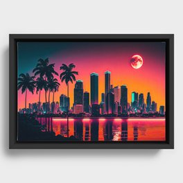 Miami Florida Cityscape Night, Miami florida Night Landscape, Miami Magic City Framed Canvas