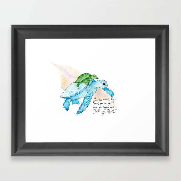 Snuggled into my heart Sea Turtle Framed Art Print