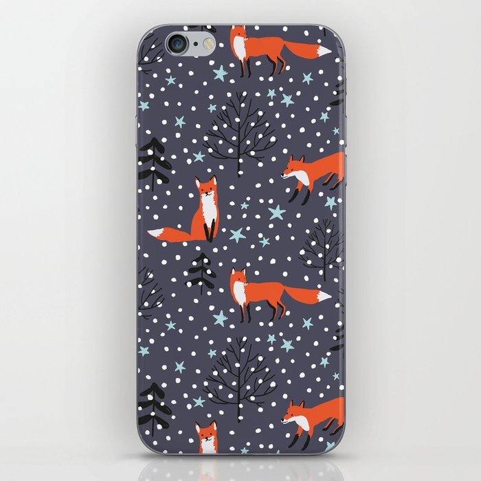 Red foxes in the nignt winter forest iPhone Skin
