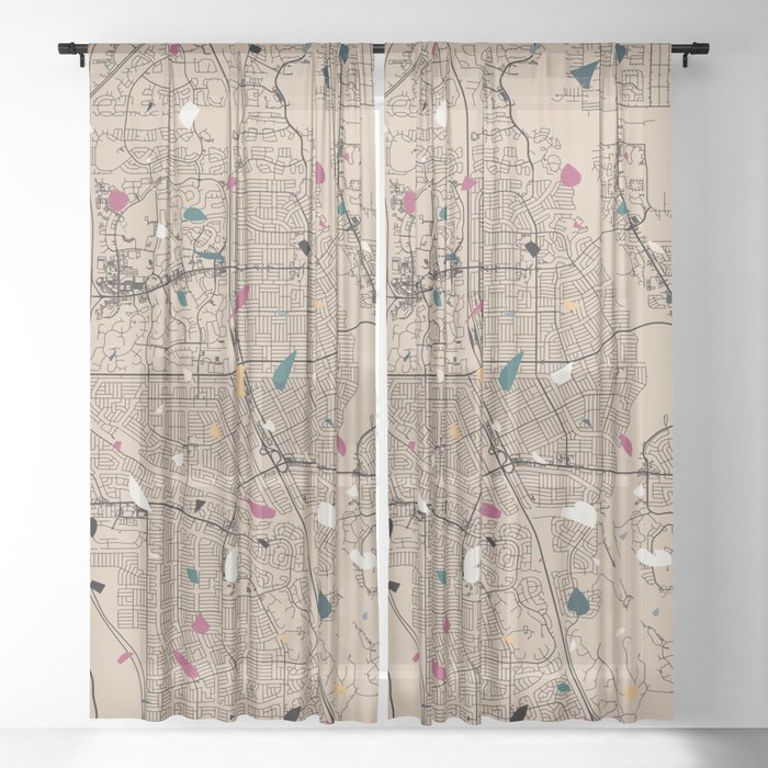 USA, Port St. Lucie City Map Collage Sheer Curtain