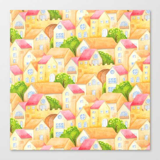 Watercolor Town Canvas Print