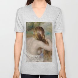 Pierre-Auguste Renoir "Blonde Braiding Her Hair" V Neck T Shirt