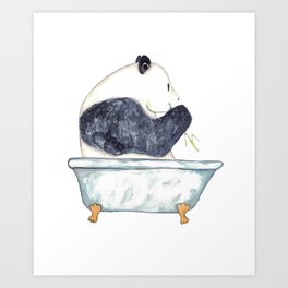 Panda bear taking bath watercolor Art Print