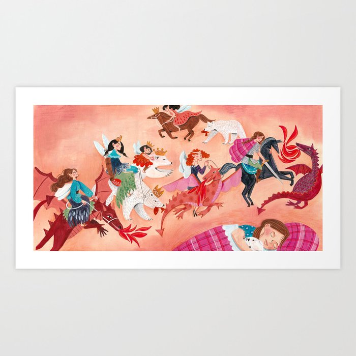 Fairies, Bears and Dragons dream Art Print