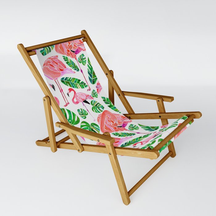 Flamingos and Tropical Leaves Pattern Sling Chair
