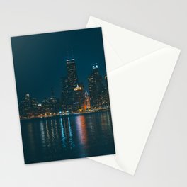 Chicago Skyline at Night Stationery Cards