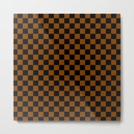 Black Checkered And Chocolate Brown Modern Shape Geometric Metal Print