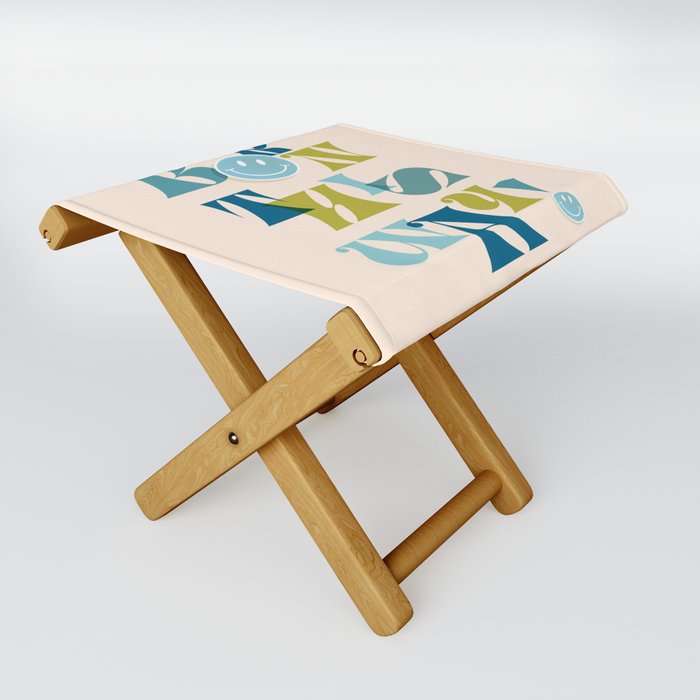 Born this way with a smiley face - Blue & Green Folding Stool