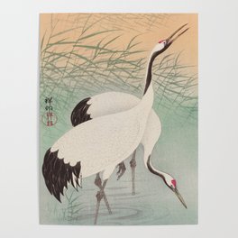 Two cranes in the lake - Japanese vintage woodblock print Poster