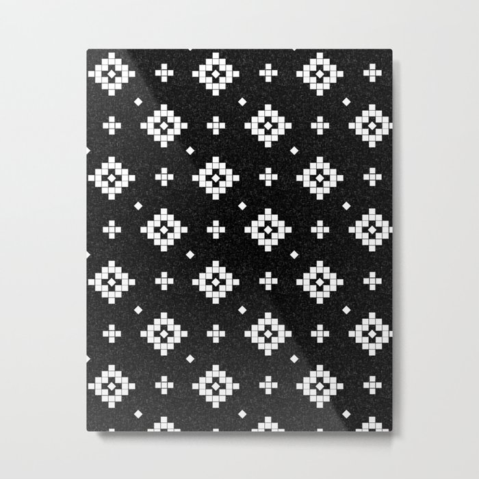 Arizona - Black and white native tribal design in geometric blocks Metal Print