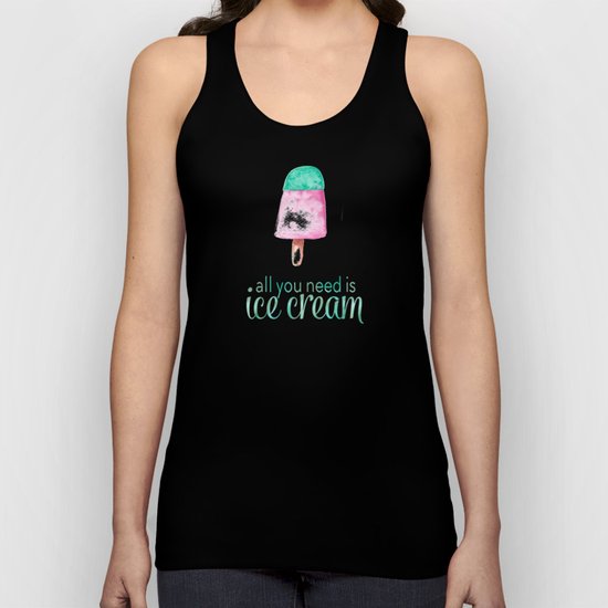 ALL YOU NEED IS ICECREAM - Watercolor illustration & Typography Unisex Tank Top