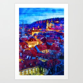 Prague by Night - Czech Republic Art Print