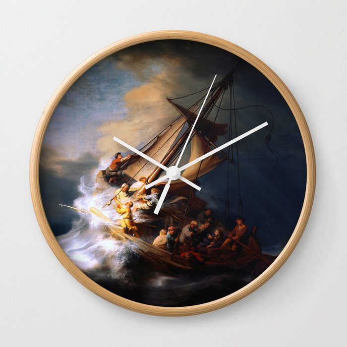 REMBRANDT van Rijn (Dutch, 1606-1669) - Title: The Storm on the Sea of Galilee - Date: 1633 - Style: Baroque, Tenebrism - Genre: Seascape, Religious painting - Media: Oil on canvas - Digitally Enhanced Version (1800 dpi) - Wall Clock