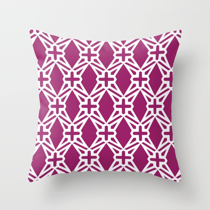 Magenta and White Geometric Shape Tile Pattern - Colour of the Year 2022 Orchid Flower 150-38-31 Throw Pillow