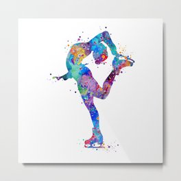Ice Skating Girl Colorful Watercolor Art Sports Art Gift Metal Print