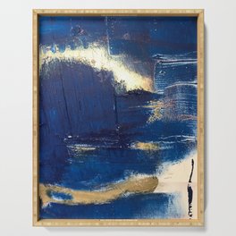 Halo [2]: a minimal, abstract mixed-media piece in blue and gold by Alyssa Hamilton Art Serving Tray