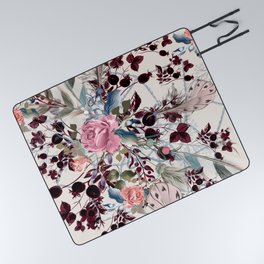 Fashion bo-ho illustration with rose flowers and plants Picnic Blanket