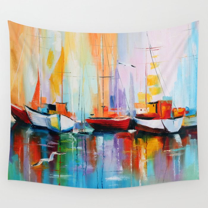 Boats at the dock Wall Tapestry