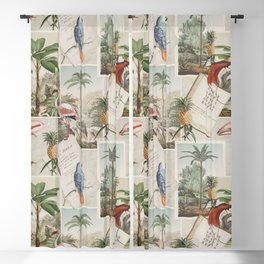 Retro Nostlgic Tropical Journey Collage Art With Birds Blackout Curtain