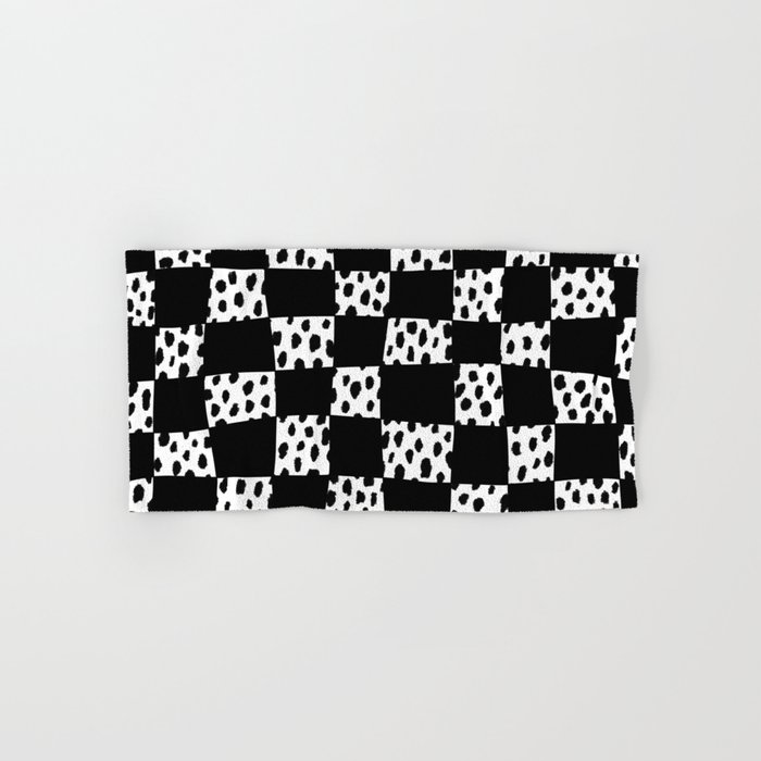 Checkered Dalmatian Polka Dot Pattern (black/white) Hand & Bath Towel