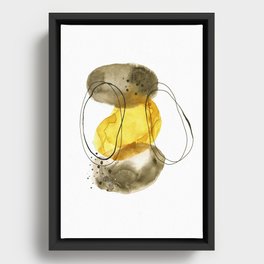 Gold and Grey Ink Watercolor Abstract Framed Canvas