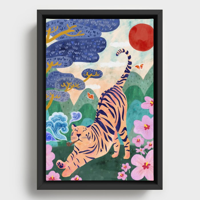 Smoking Tiger Framed Canvas
