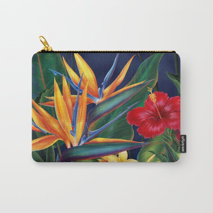 Tropical Paradise Hawaiian Floral Illustration Carry-All Pouch