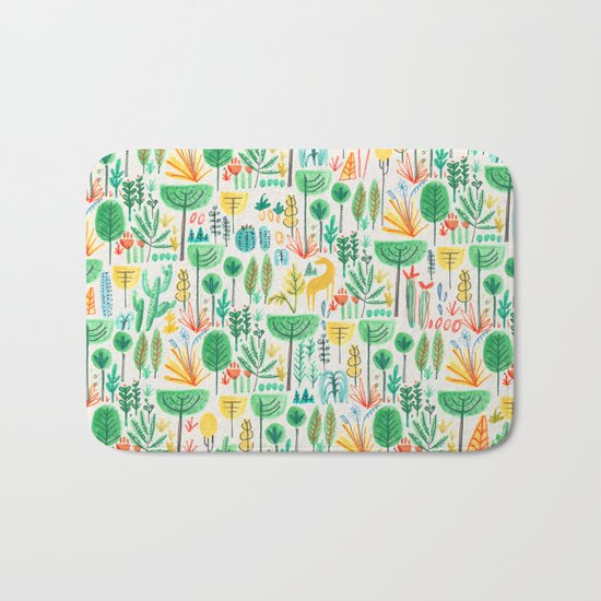 Jungle life with golden unicorn Bath Mat