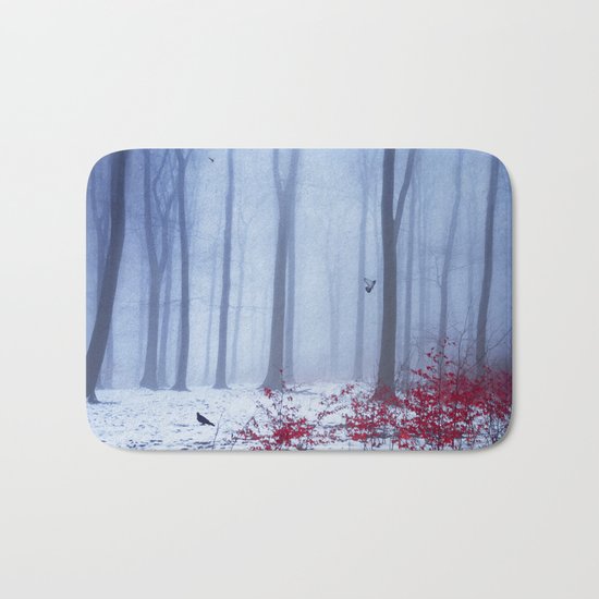 winter forest with birds Bath Mat