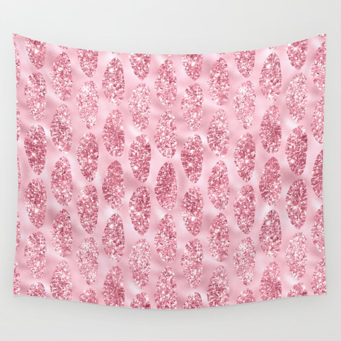 Pink Glitter Tropical Palm Leaves Pattern Wall Tapestry