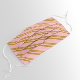 [ Thumbnail: Dark Goldenrod & Light Pink Colored Striped/Lined Pattern Face Mask ]