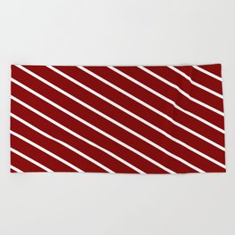 [ Thumbnail: Maroon & White Colored Lines/Stripes Pattern Beach Towel ]