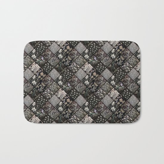 Faux Patchwork Quilting - Black Bath Mat