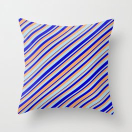 [ Thumbnail: Brown, Light Blue, and Blue Colored Lines Pattern Throw Pillow ]